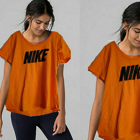 Nike Tops - Nike tee orange logo tshirt top size large